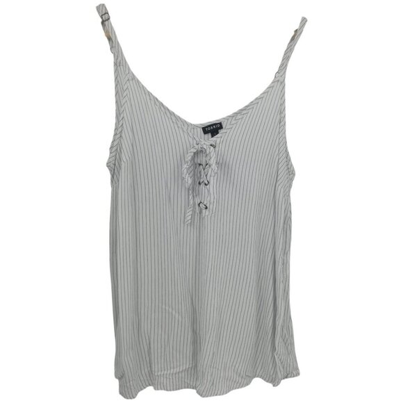 Torrid Striped Faux Lace Up Front Tank Top Size 1X Plus White Blue Spaghetti - Picture 2 of 10